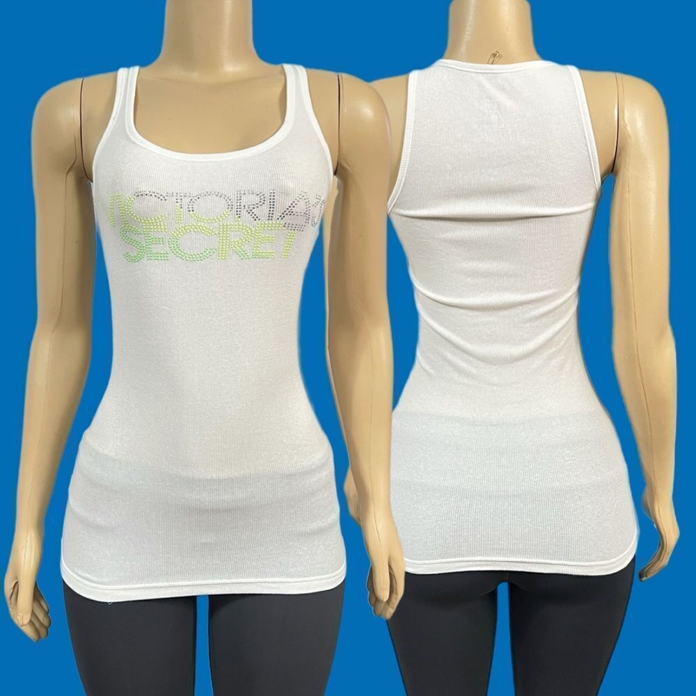 Victorias Secret Vintage Rhinestone Studded logo soft Ribbed tank top White S